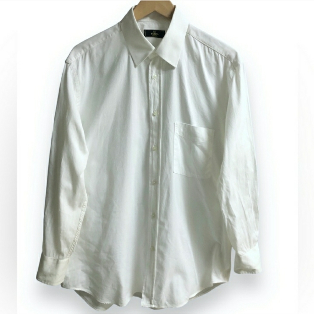 FENDI White Cotton Button Down Dress Shirt